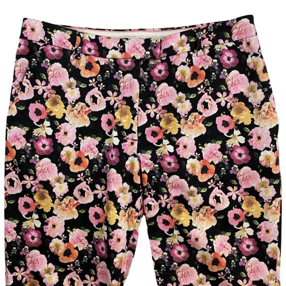 H&M Floral Pants Size 8 Black & Pink Floral Tapered Leg 28 Inch Inseam Cropped - Picture 5 of 5